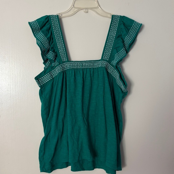 LOFT Women’s Teal Ruffle Sleeve Boho Feminine Tee, size Large - Picture 5 of 5